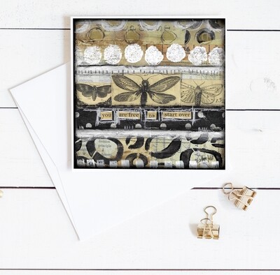 "You are free to start over" 6x6 dragonfly card