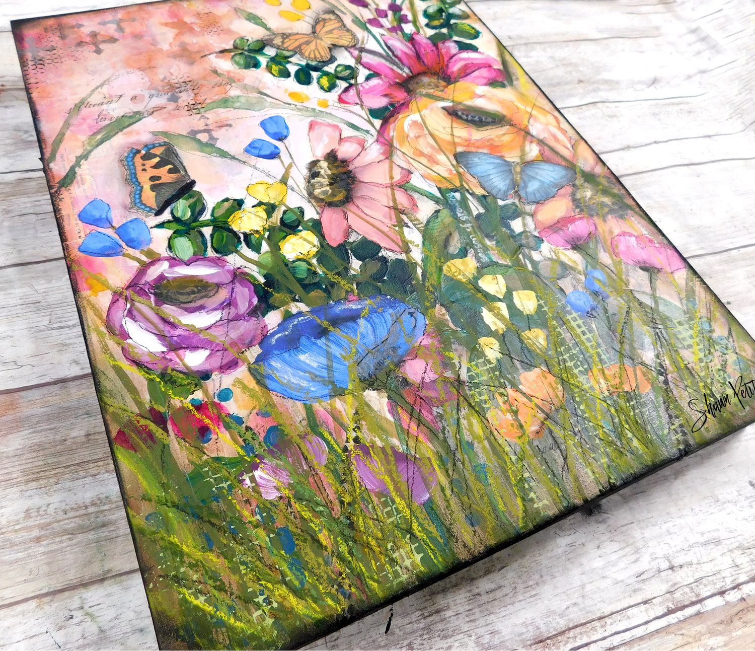 "Seasons of Growing" 11x14 mixed media original on birchwood