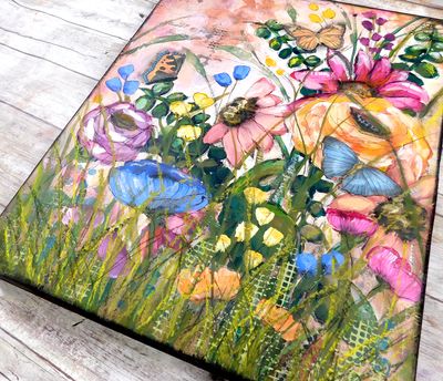 "Seasons of Growing" 11x14 mixed media original on birchwood
