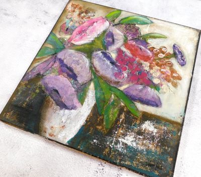 "A time to enjoy the beauty" floral mixed media 12x12 original canvas