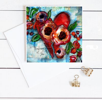 "Thinking of you" 6x6 red heart card