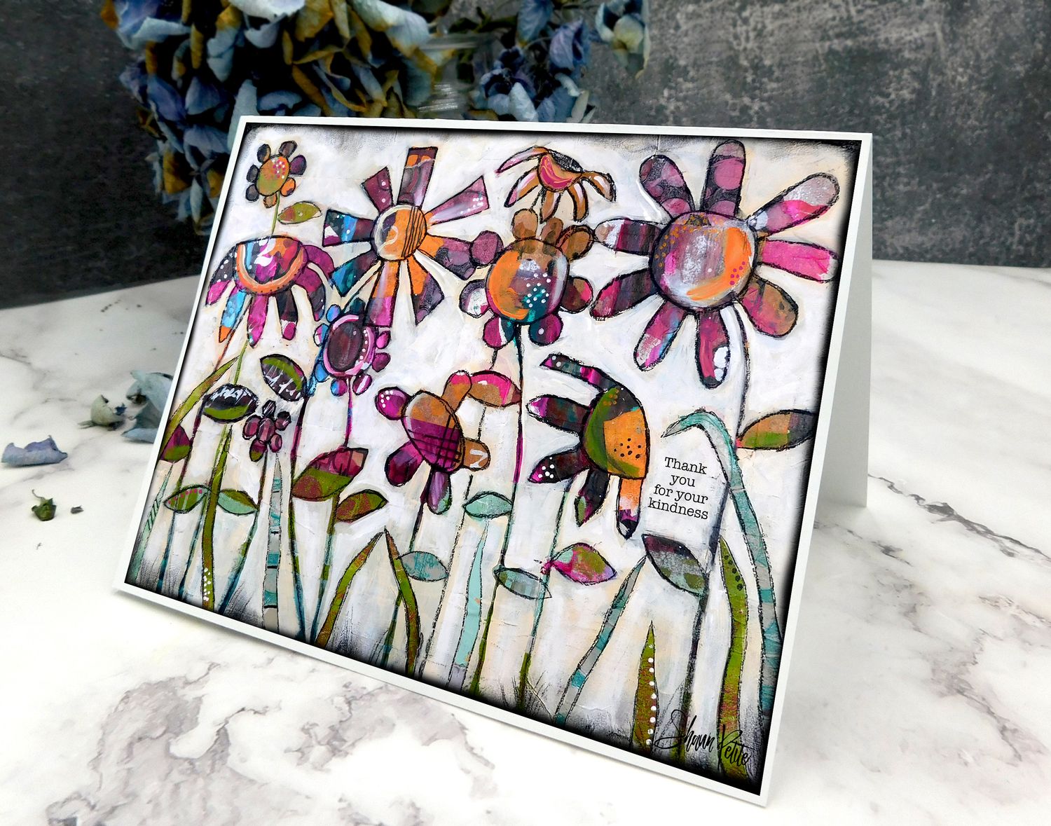 "Thank you for your kindness" flowers 7x5 card