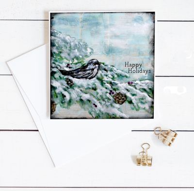 "Happy Holidays" bird 6x6 card