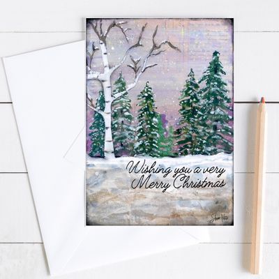 "Wishing you a very Merry Christmas" white tree 5x7 card