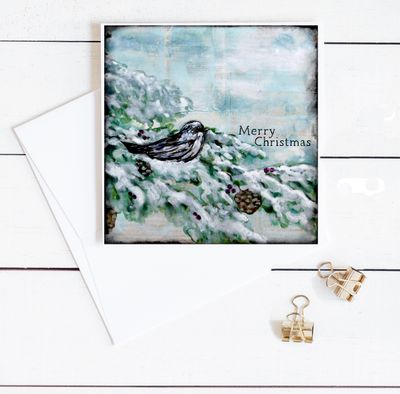 "Merry Christmas" bird 6x6 card