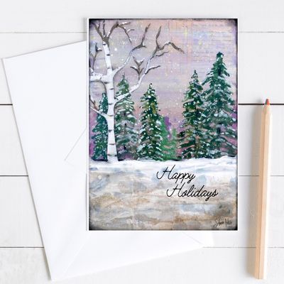 "Happy Holidays" white tree 5x7 card