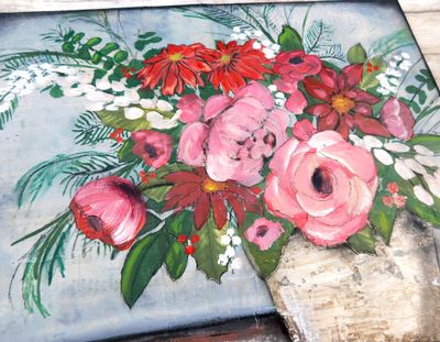 "Winter Floral" 20x16 mixed media original canvas
