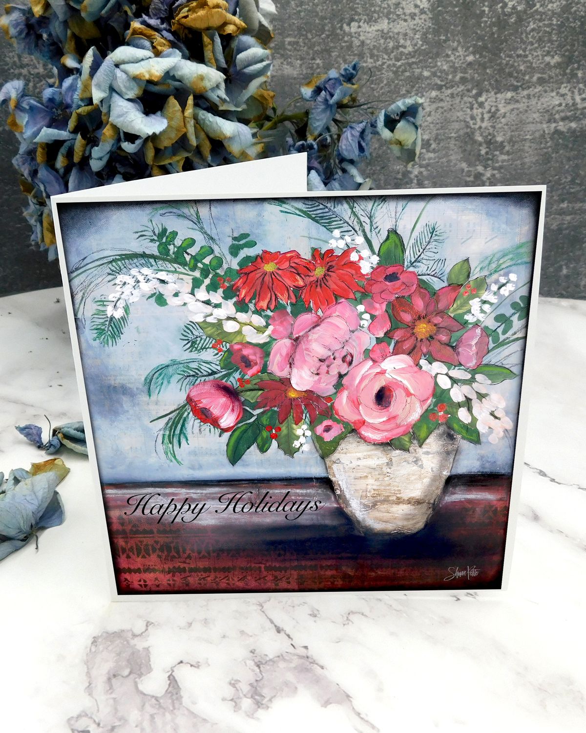 "Happy Holidays" floral 6x6 card