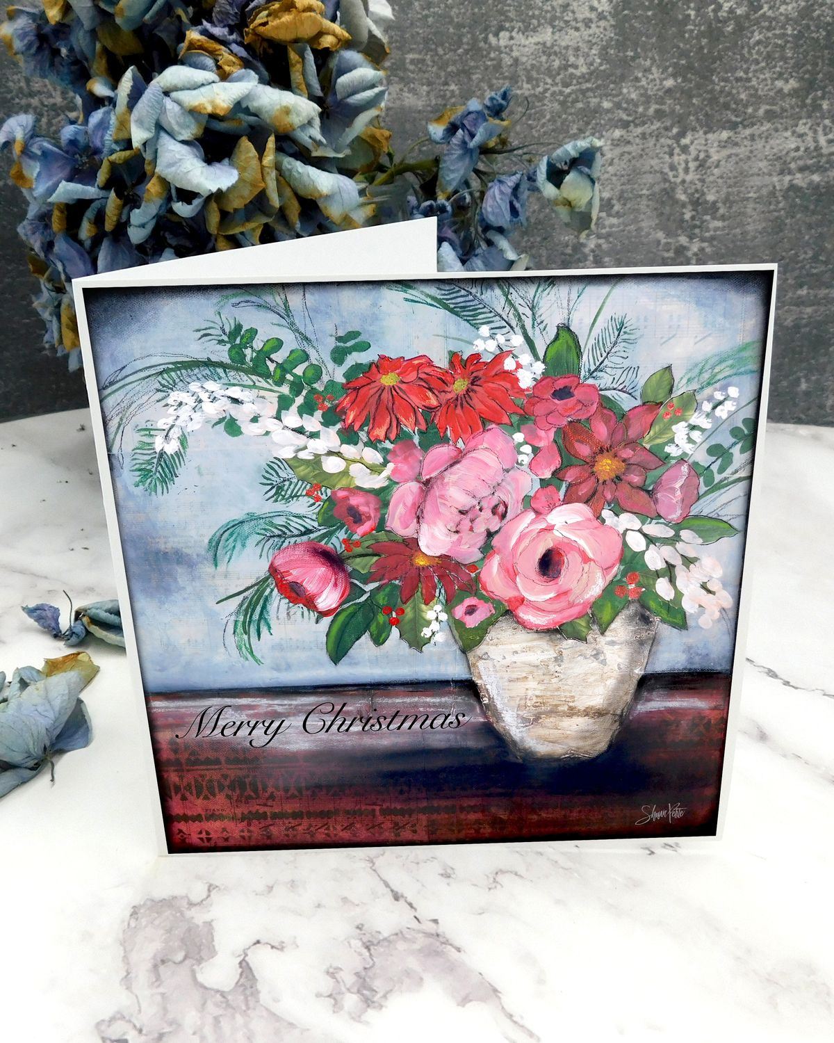 "Merry Christmas" floral 6x6 card