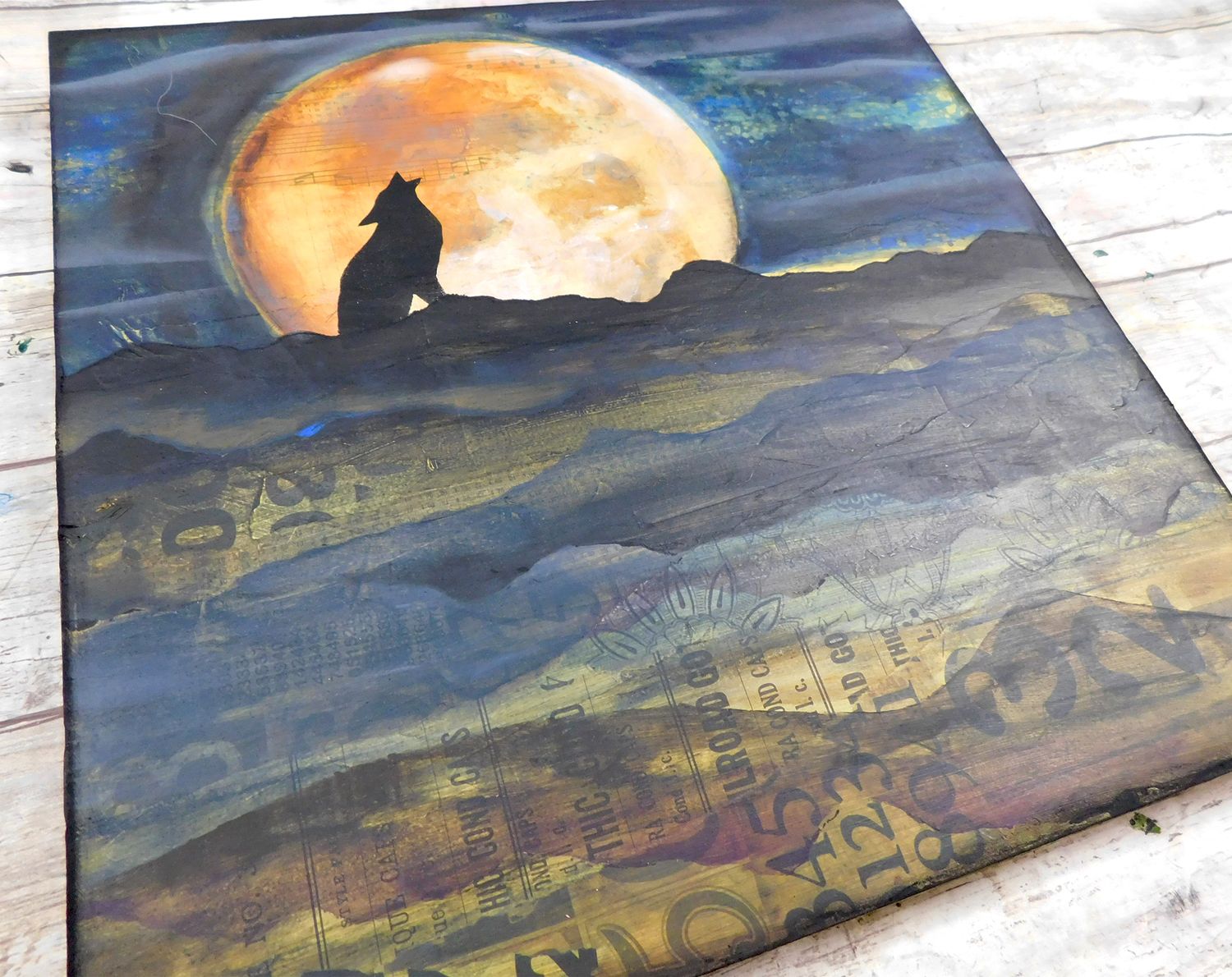 "Howl at the Moon" mixed media original 12x12