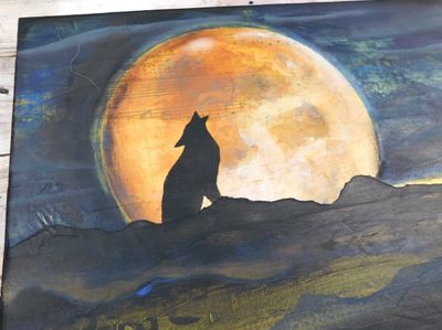 "Howl at the Moon" mixed media original 12x12