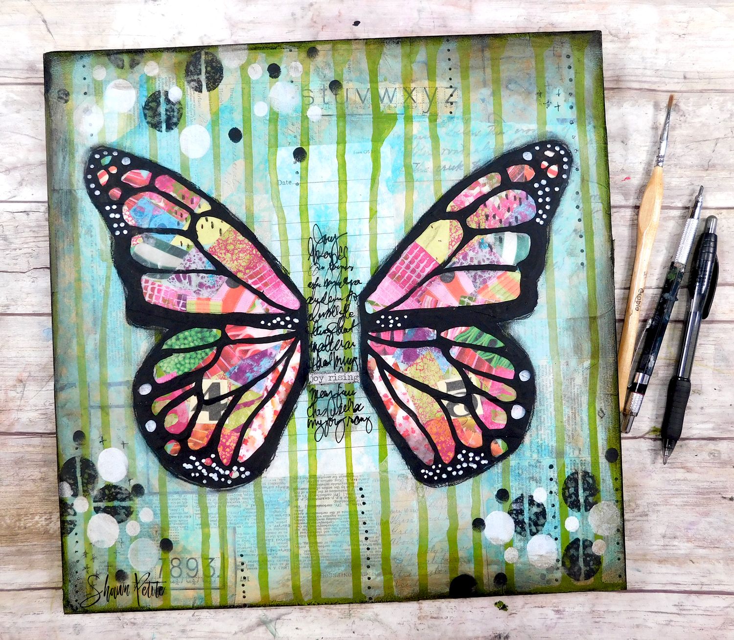 "Joy Rising" butterfly mixed media original 12x12