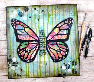 "Joy Rising" butterfly mixed media original 12x12