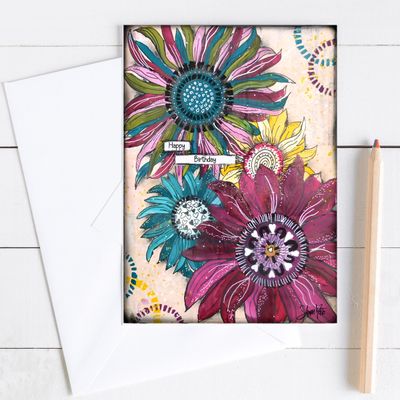 "Happy Birthday" 5x7 flowers card