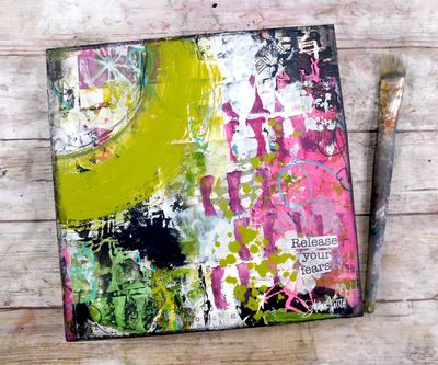"Release Your Fears" 8x8 mixed media original on Birchwood