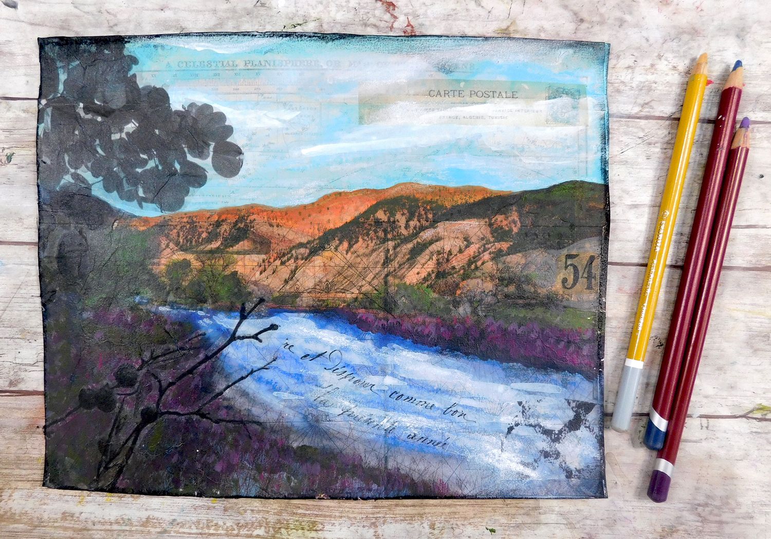 "Sienna Mountains" 8x10 mixed media original on birchwood