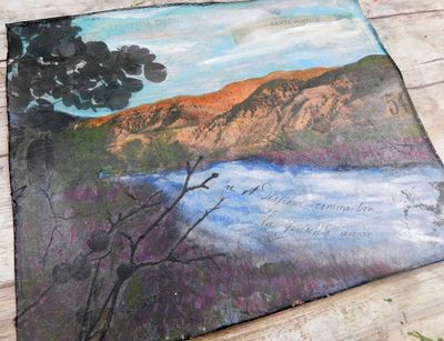 "Sienna Mountains" 10x8 mixed media original on birchwood