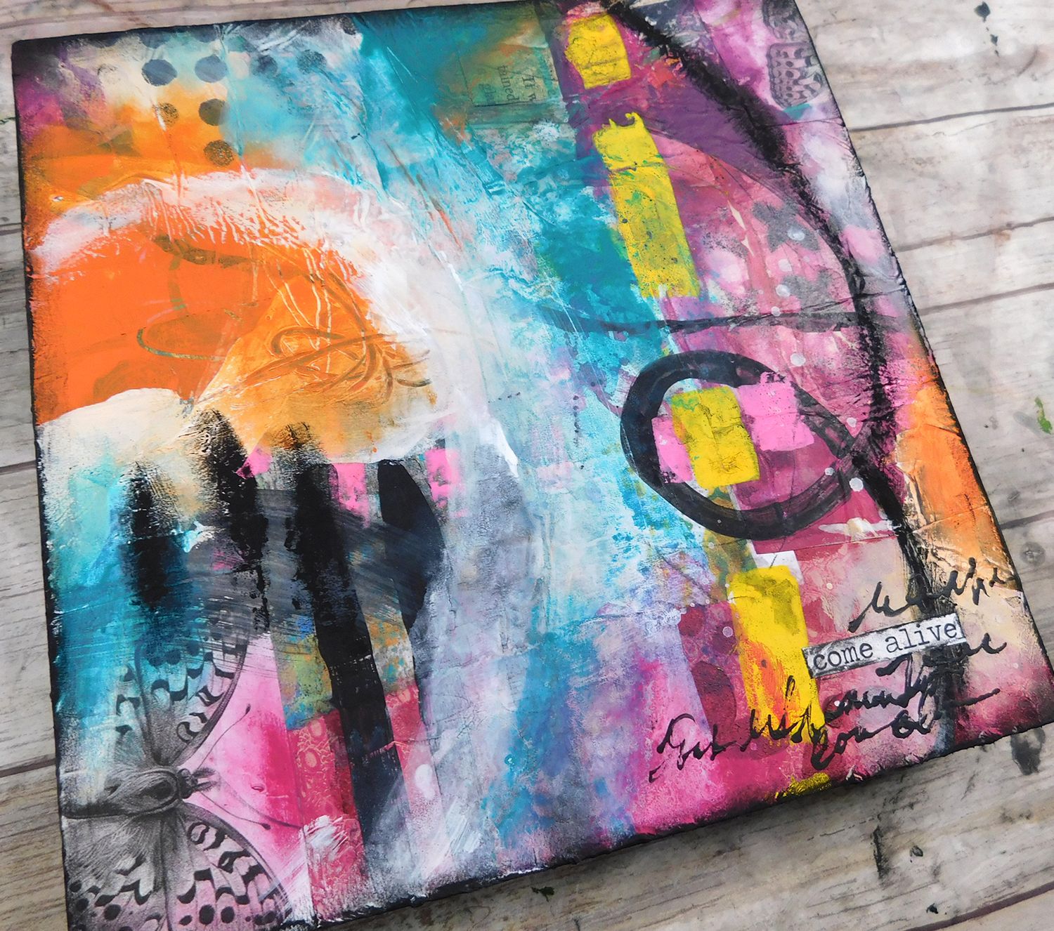 "Come Alive" abstract 8x8 mixed media original