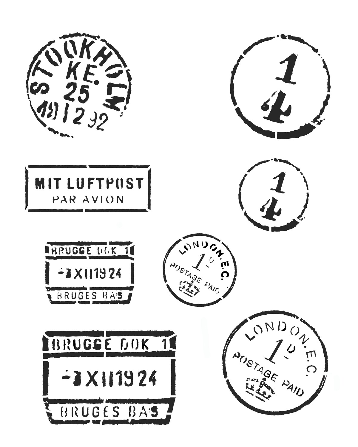 Vintage Postage 2 stencil 8x10