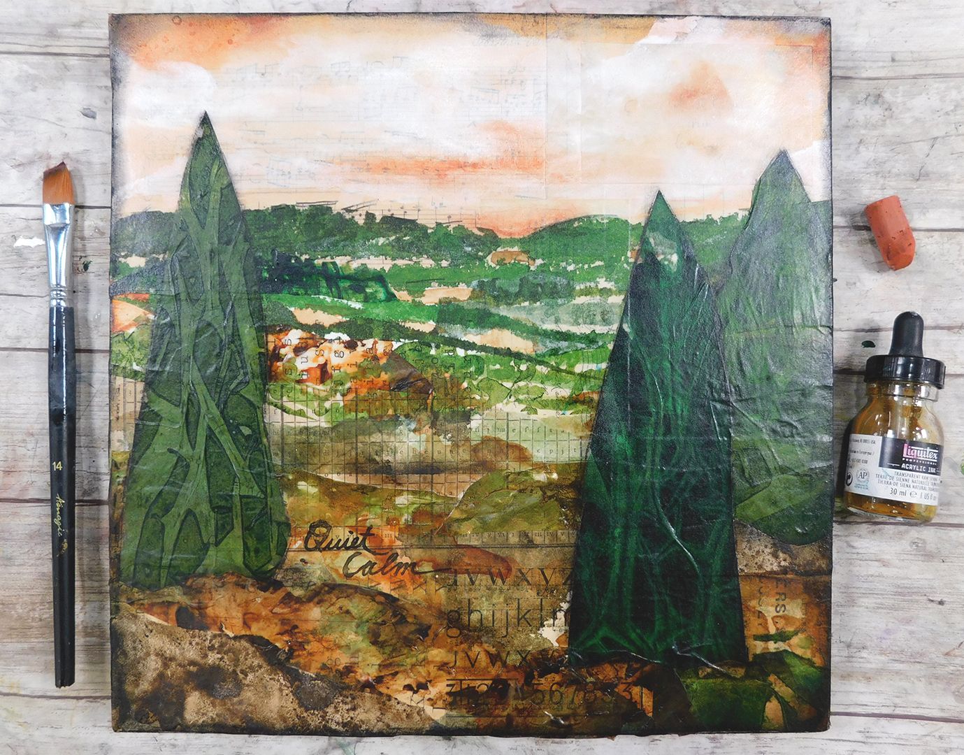 "Quiet Calm" 12x12 mixed media original on birchwood