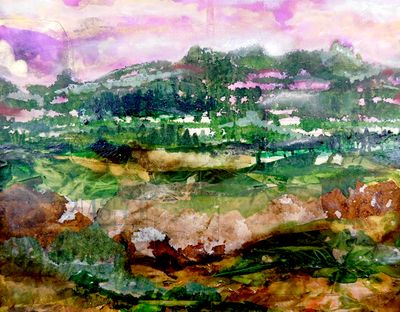 "A view from afar" 12x12 mixed media original on birch wood