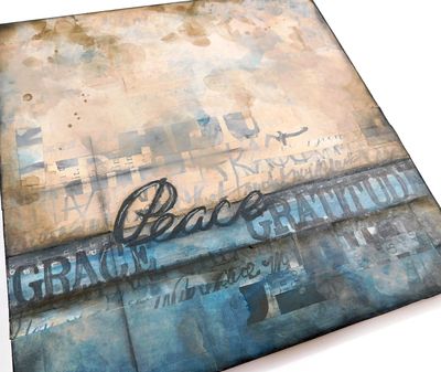 "Peace, Grace, Gratitude" 12x12 mixed media original on Birchwood