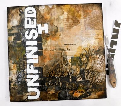 "Unfinished" 12x12 mixed media original on 3/4 birch wood