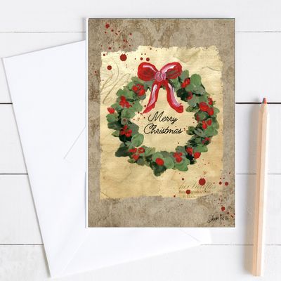 "Merry Christmas" wreath 5x7 card