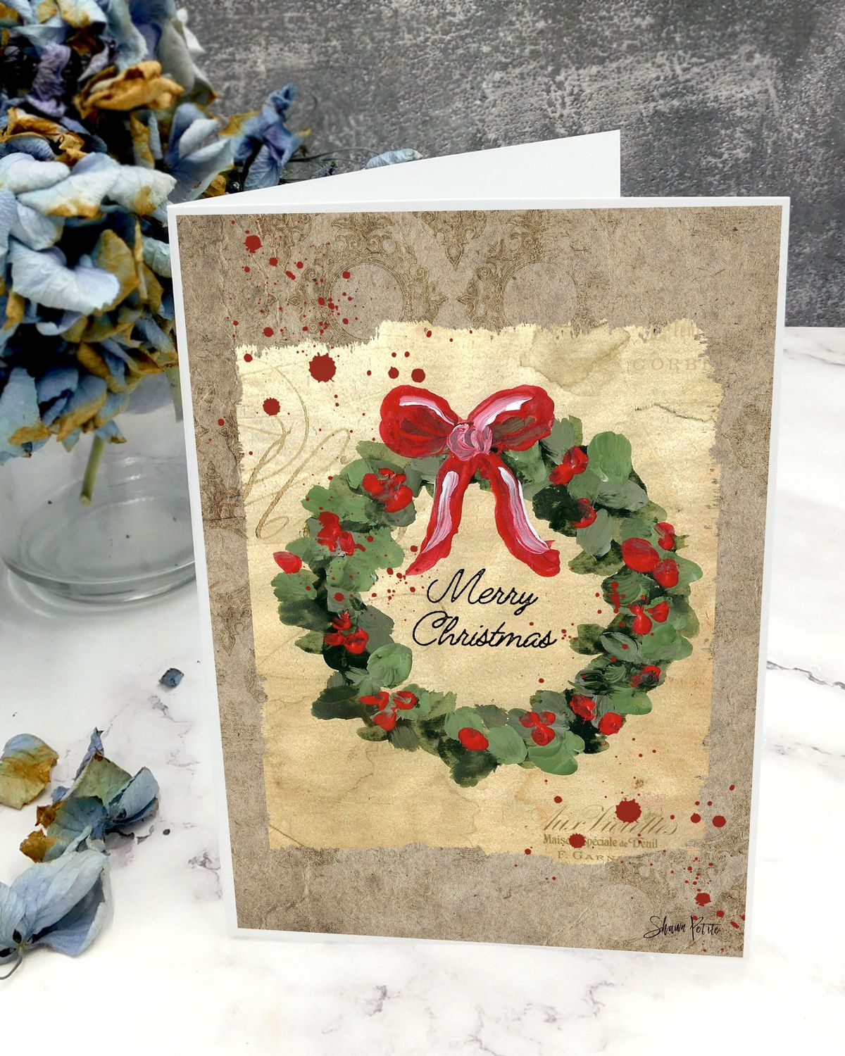 "Merry Christmas" wreath 5x7 card