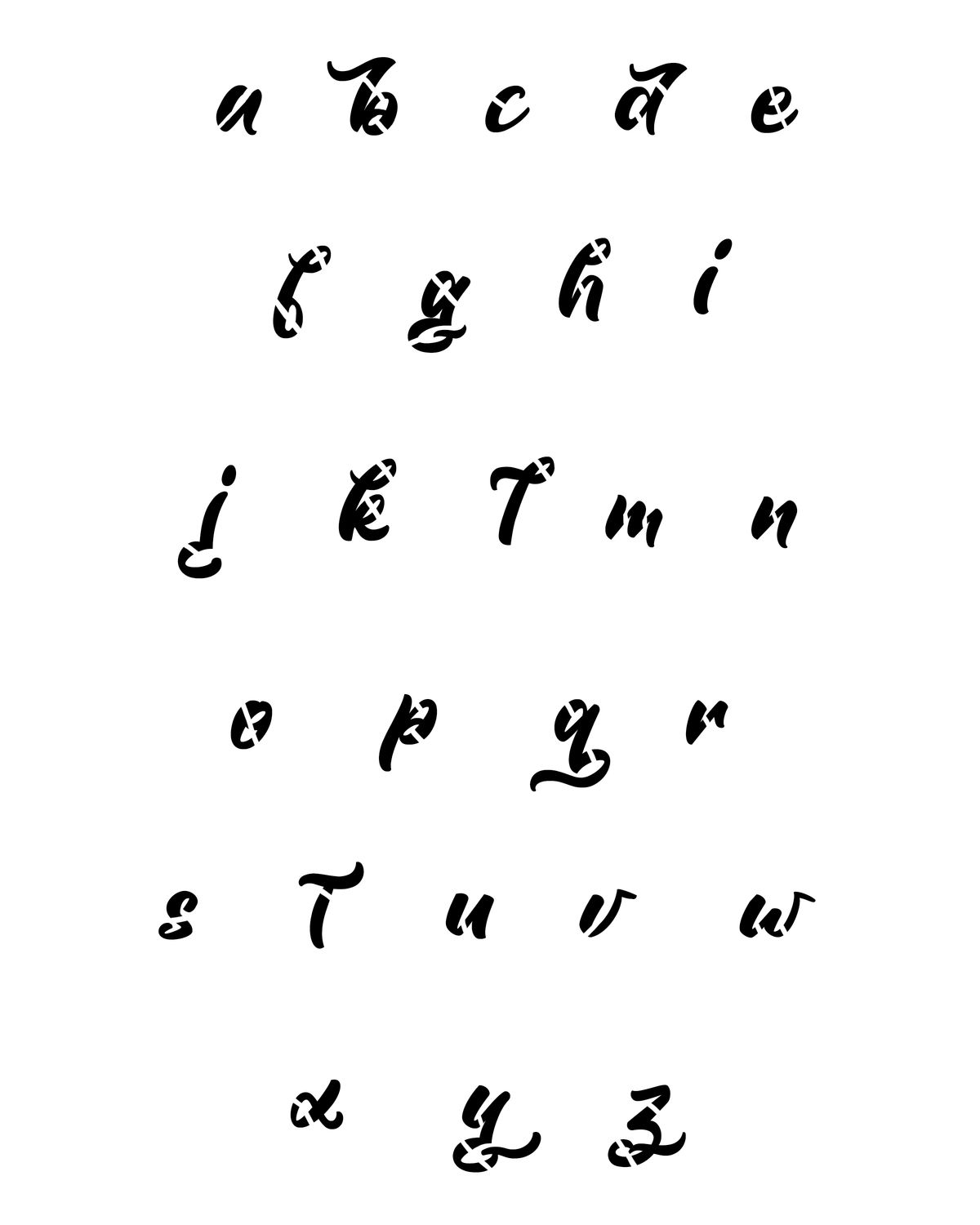 Dancing script font lowercase stencil 8x10
