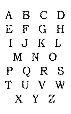 Grungy Font uppercase case stencil 9x12
