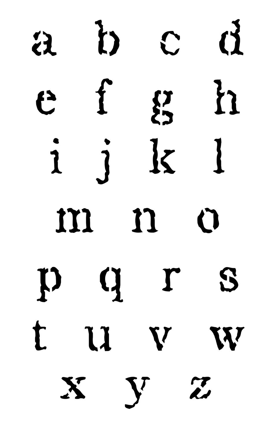 Grungy Font lowercase stencil 5x8