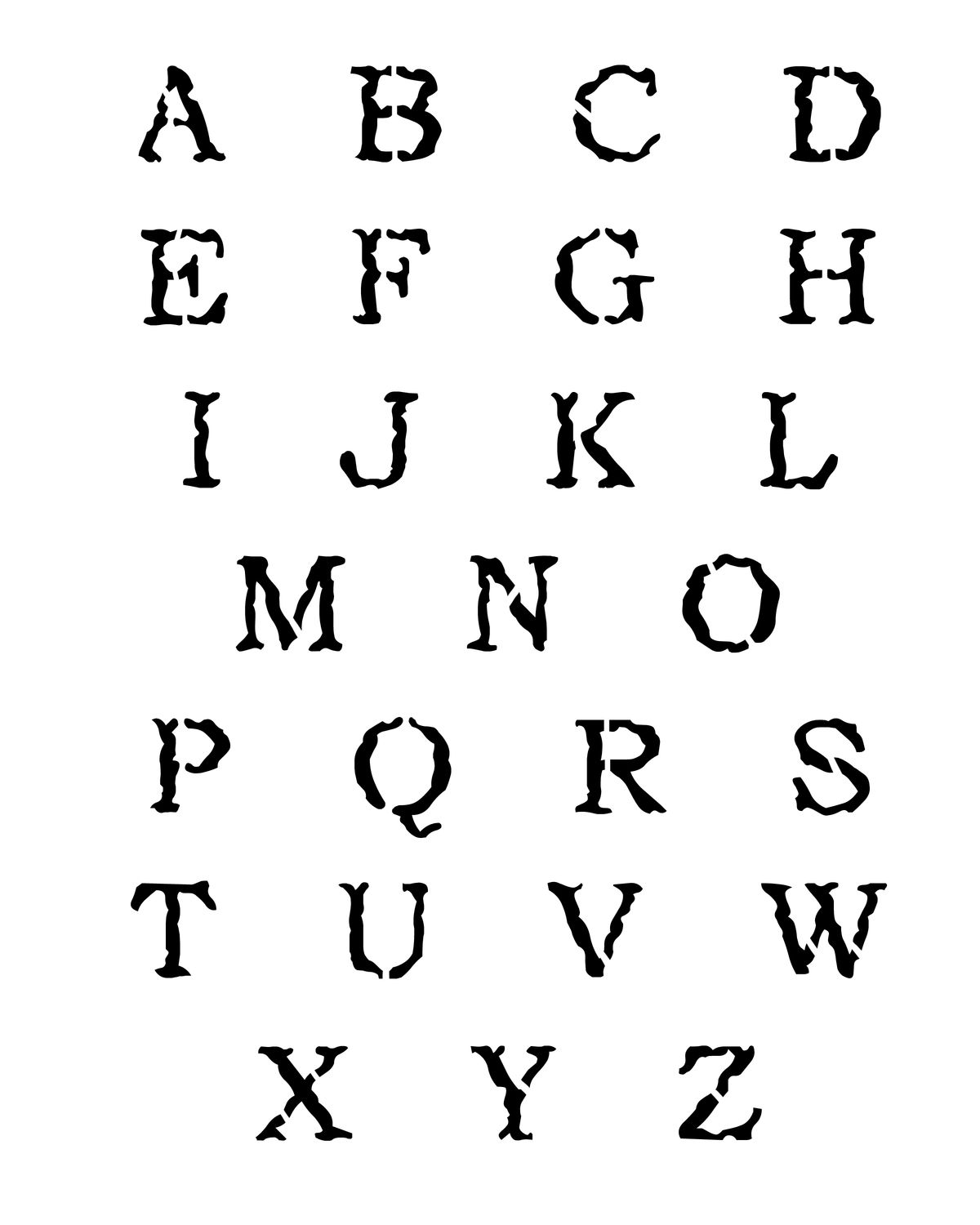Grungy Font uppercase stencil 8x10