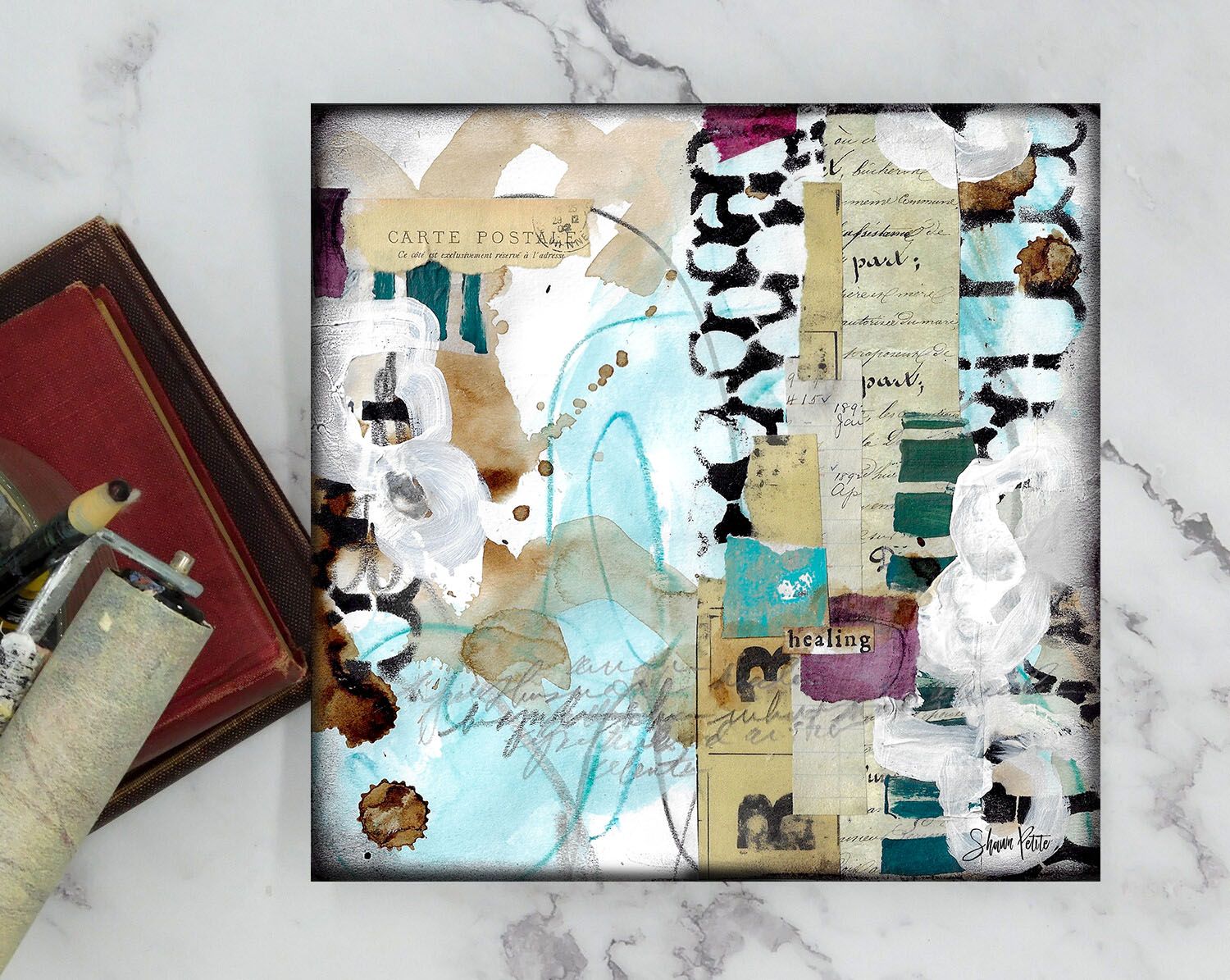 "Healing" abstract 8x8 mixed media original to be framed