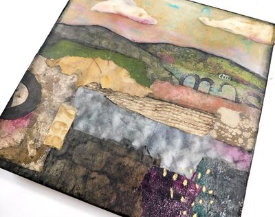 "Dare" landscape 10x10 mixed media original on birch wood