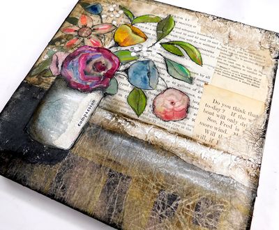"Compassion" foral 10x10 mixed media original on birch wood
