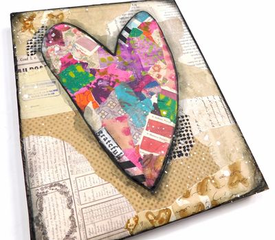 "Grateful" Heart mixed media 8x10 original