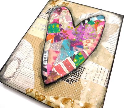 "Grateful" Heart mixed media 8x10 original