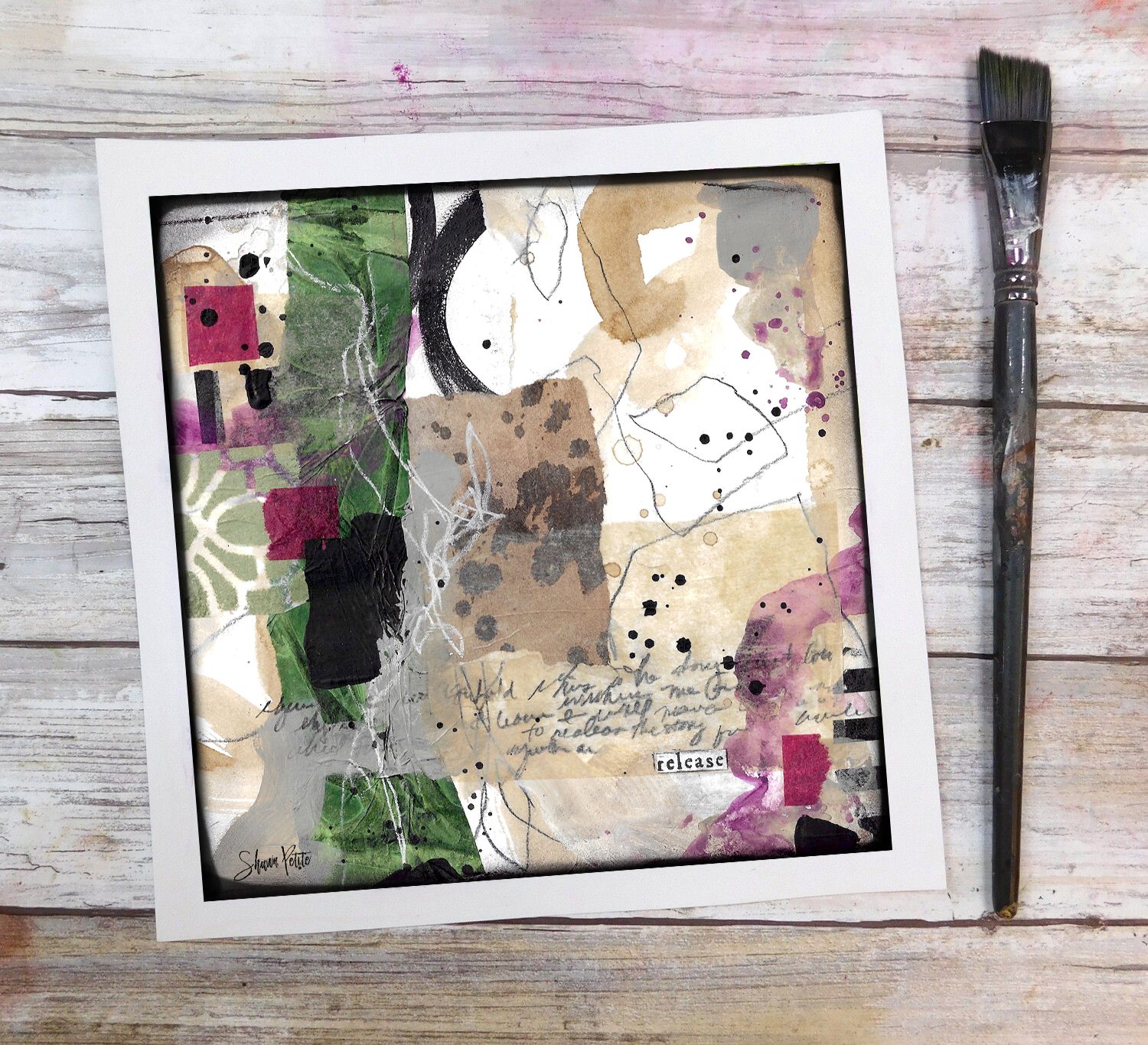 "Release" abstract 8x8 mixed media original to be framed