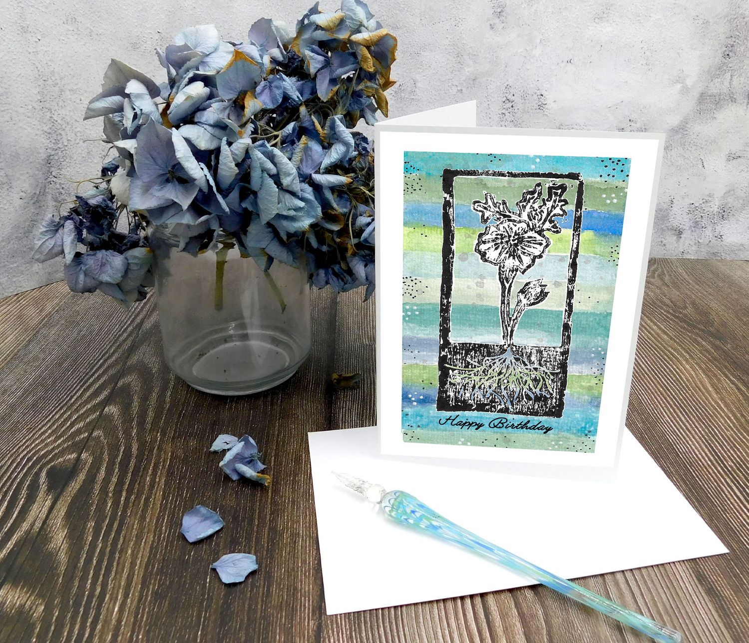 Molly's "Happy Birthday" watercolor roots 5x7 card