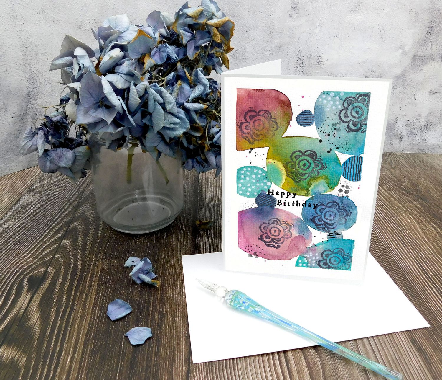 Molly's "Happy Birthday" watercolor circles 5x7 card