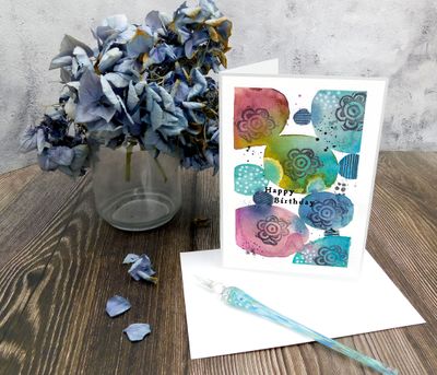 Molly's "Happy Birthday" watercolor circles 5x7 card