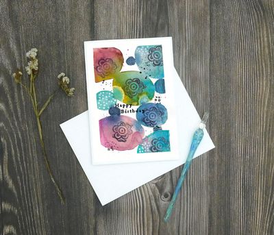 Molly's "Happy Birthday" watercolor circles 5x7 card