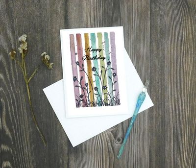 Molly's "Happy Birthday" watercolor flowers 5x7 card