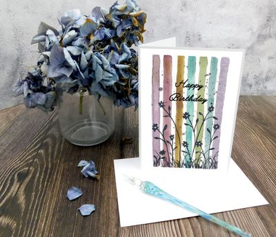 Molly's "Happy Birthday" watercolor flowers 5x7 card