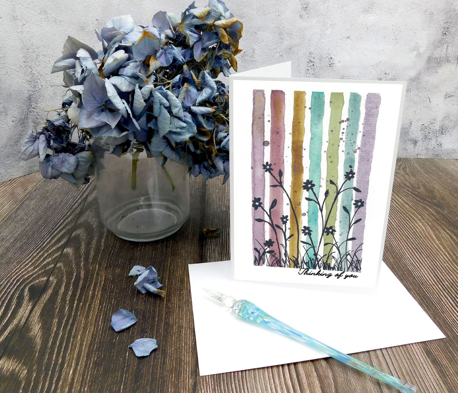 Molly's "Thinking of You" watercolor flowers 5x7 card