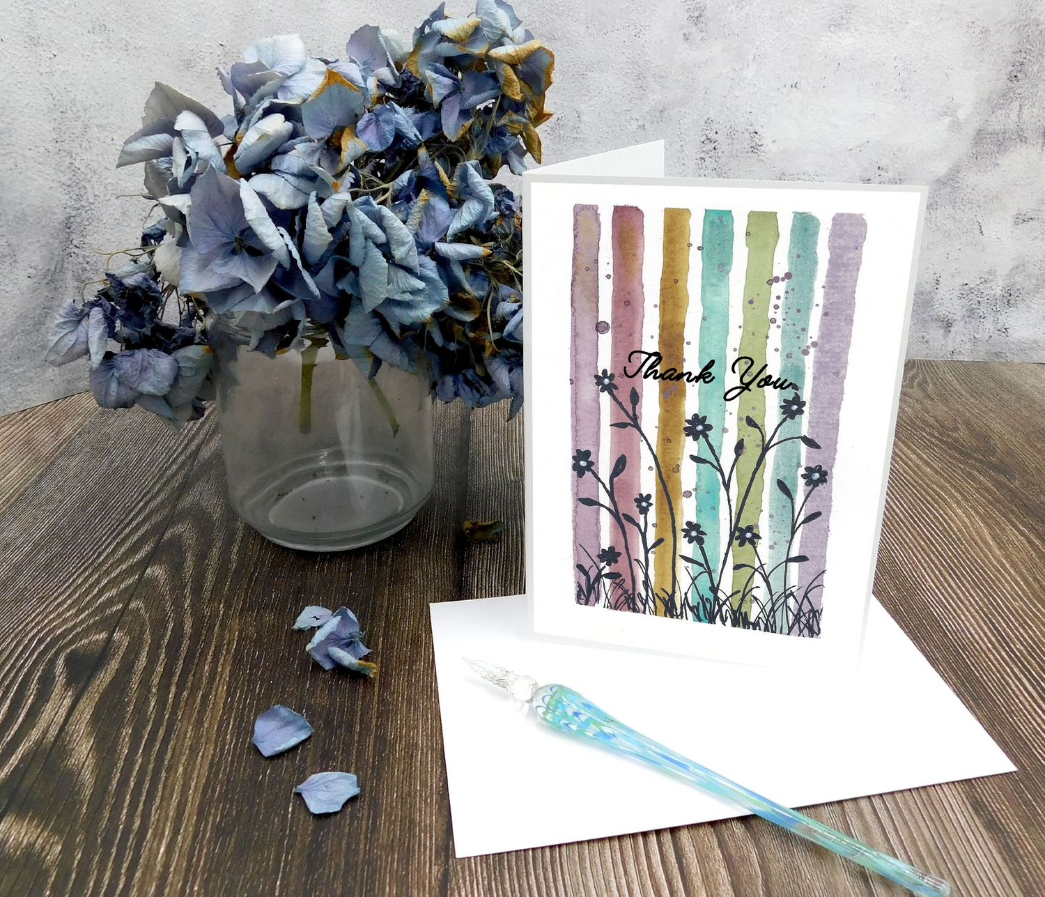 Molly's "Thank You" watercolor flowers 5x7 card
