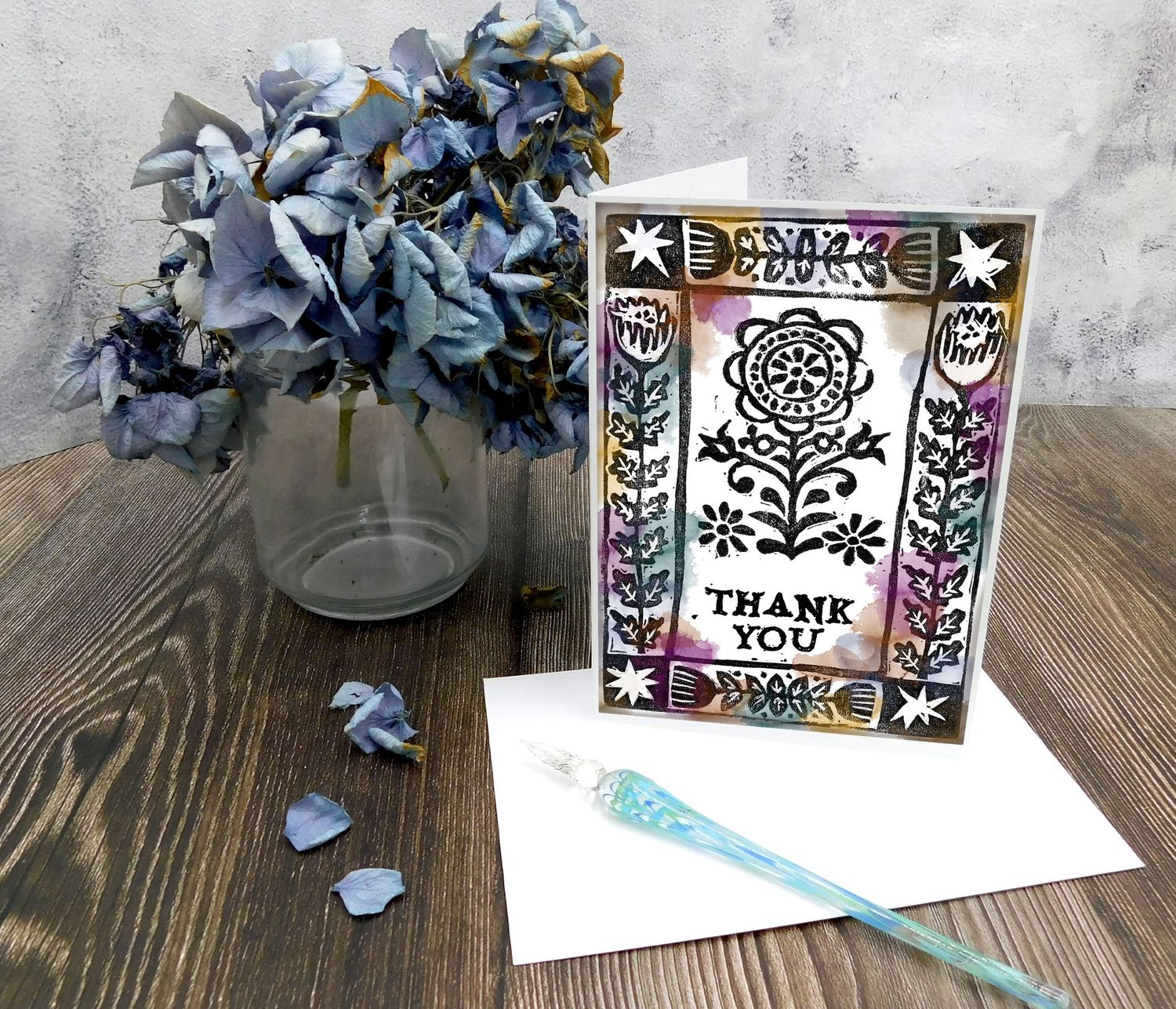 Molly's "Thank You" watercolor framed flowers 5x7 card