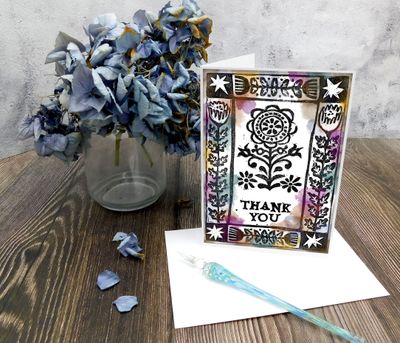 Molly's "Thank You" watercolor framed flowers 5x7 card