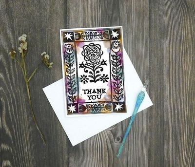 Molly's "Thank You" watercolor framed flowers 5x7 card